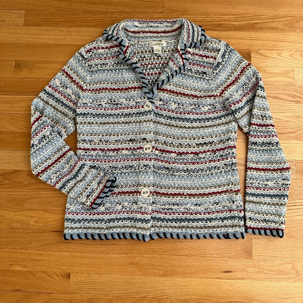Orvis Blue Multi-color Cardigan Size M